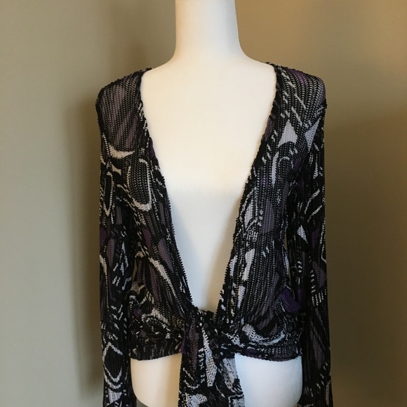 Chico's Purple Illusion Netted Tie-up Jacket - Picture 2 of 7